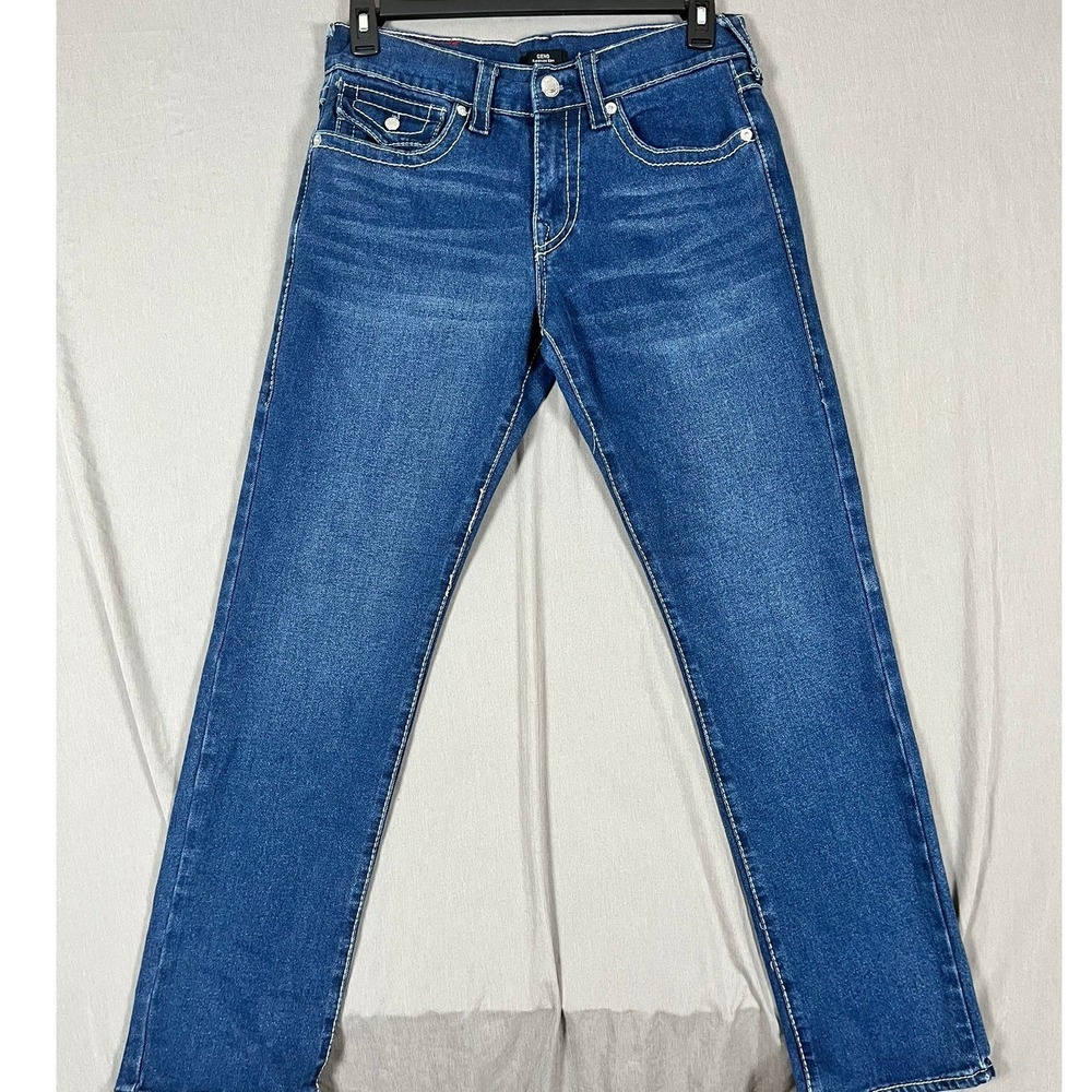 True Religion Jeans Mens 31 Geno Relaxed Slim Blue Contrast Stitch EUC - Picture 1 of 13